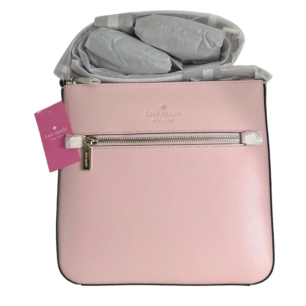 Kate Spade Crossbody Sadie North South Saffiano Leather Chalk Pink Zip Bag - Picture 12 of 12